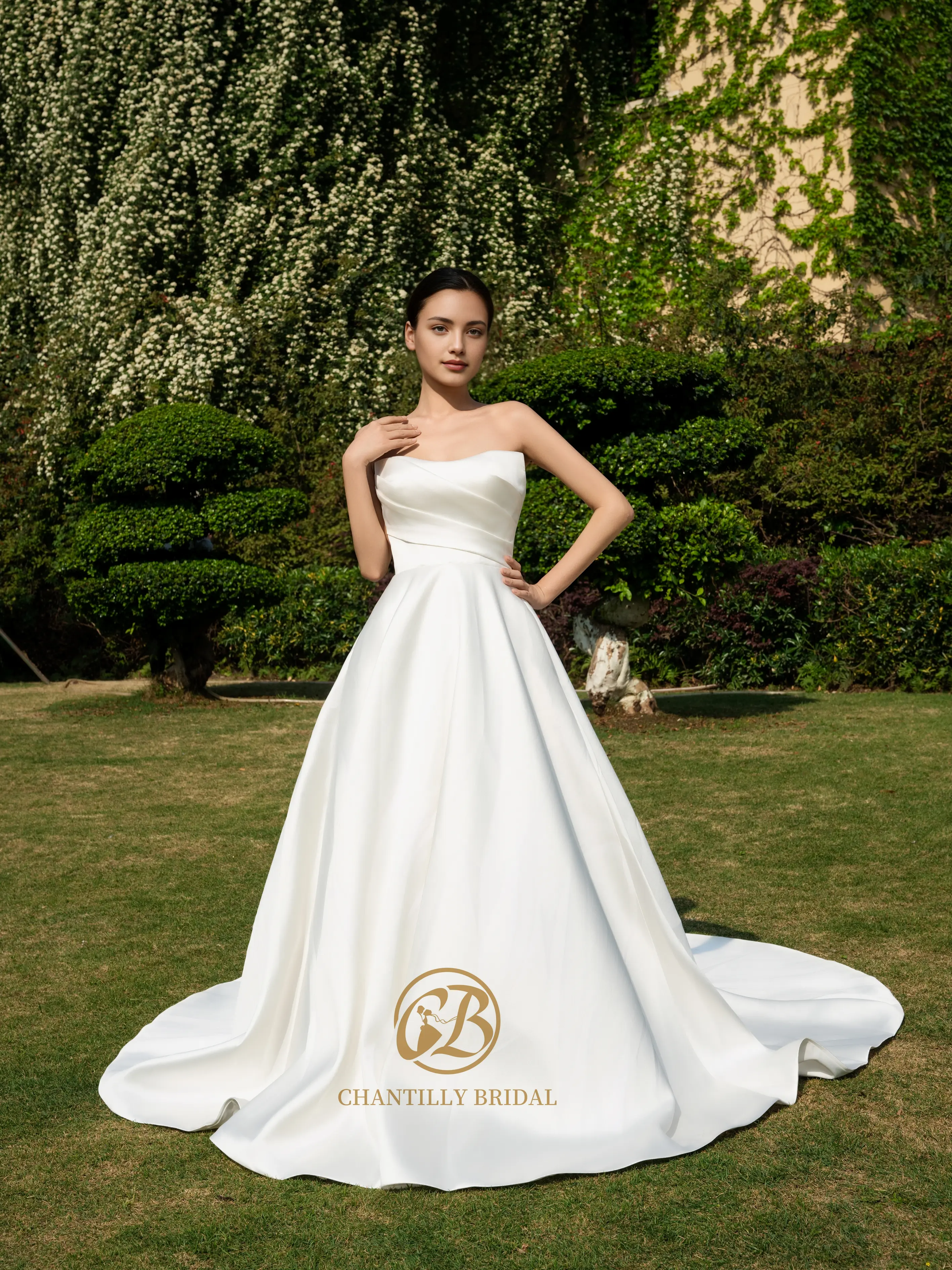 Elegant A-Line Wedding Dress with Pockets – Mikado Fabric